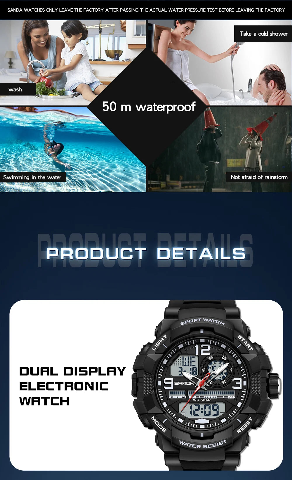 Reloj Deportivo SANDA Doble Pantalla para Hombre con Cronómetro