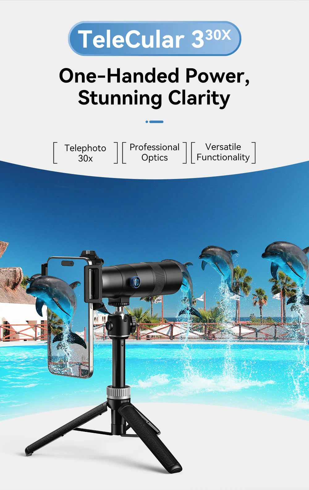 Lente Teleobjetivo Monocular APEXEL 30x para Smartphone con Trípode