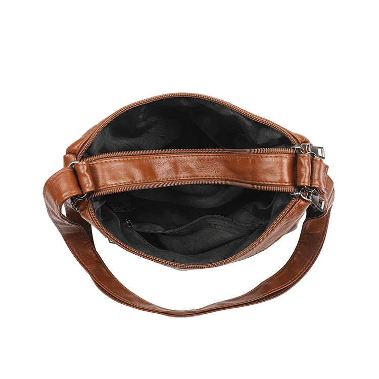 Bolso bandolera retro con múltiples bolsillos, bandolera de piel sintética suave, bolso de mujer, con correa ajustable para el hombro