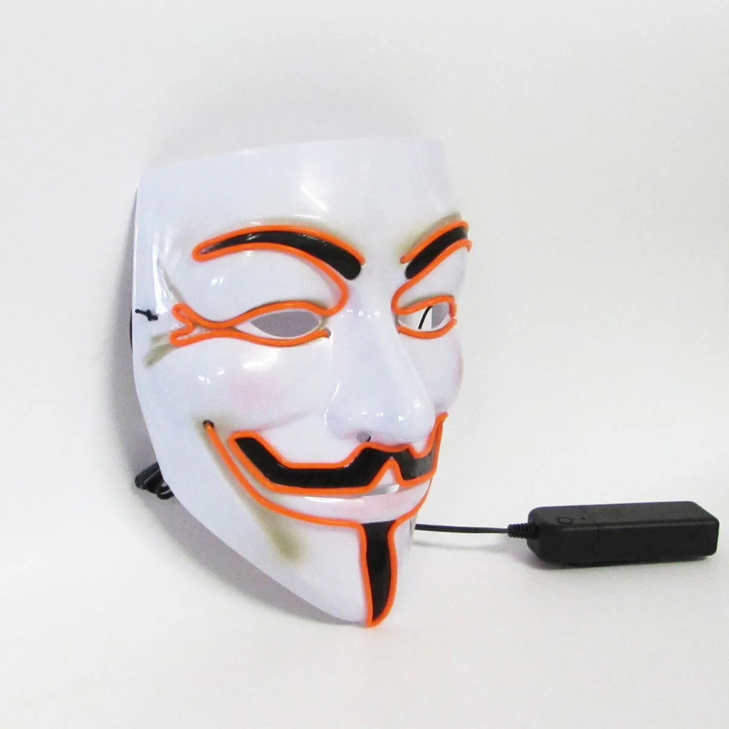 Máscara LED de Vendetta para Halloween, Discoteca, Carnaval, Fiesta, Decoración, Cosplay, Máscara Brillante de Guy Fawkes