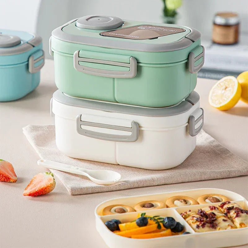 Fiambrera portátil con compartimento, caja con asa de transporte Bento de paja de trigo, contenedores de vajilla reutilizables, contenedores de comida para aperitivos y comida