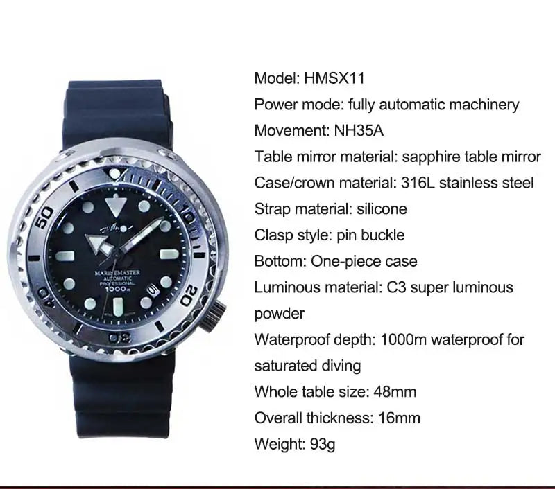 Reloj de Buceo Mecánico HEIMDALLR Tuna 1000M con Movimiento NH35A