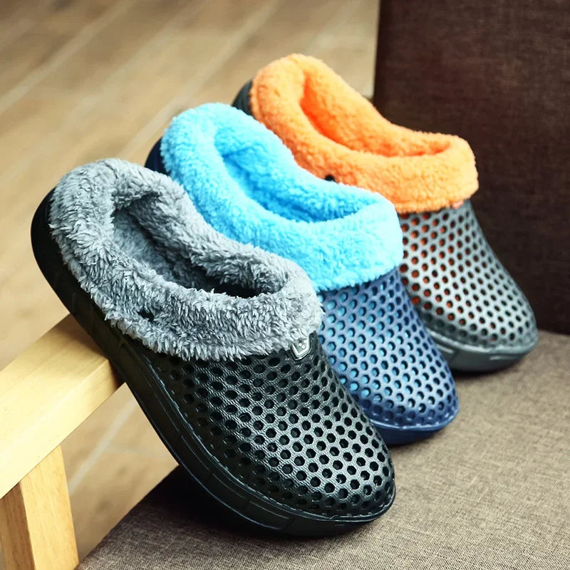 YRZL Zapatillas de invierno para hombre y mujer, zapatos cálidos para interiores, Pantoffels de algodón antideslizantes, zuecos informales, zapatillas de suelo para casa sin cordones para hombre