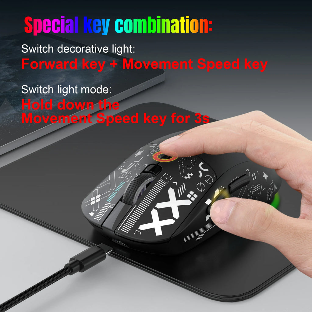 HXSJ-60% Juego de teclado y ratón retroiluminado RGB, teclado con cable de 61 teclas, ratón inalámbrico óptico para juegos de 3 modos para ordenador portátil y PC