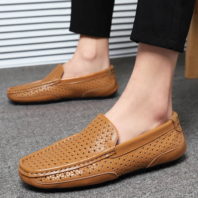 Zapatos Negros para Hombre 2026, Mocasines Casuales de Cuero Genuino, Marca de Lujo Italiana, Transpirables, Estilo Náutico