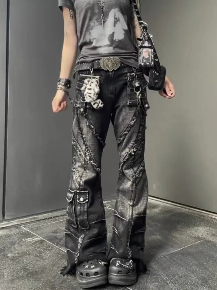 Pantalones Vaqueros Acampanados Y2K para Mujer, Estilo Japonés Dark Academia