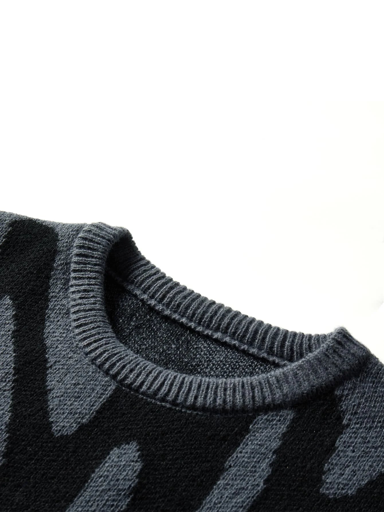 Nueva moda Otoño e Invierno suéter con patrón de Jacquard Irregular suéter informal de punto con bloques de Color para hombre