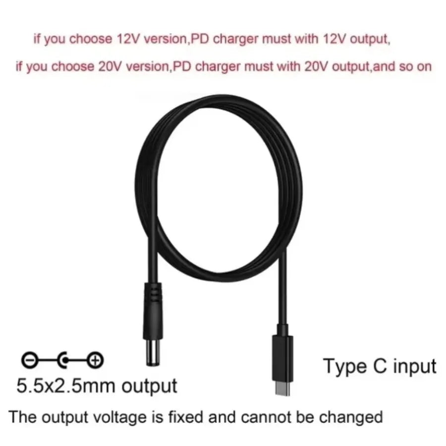 Cable de Alimentación USB PD de CC a Tipo-C 9V 12V 15V 20V 5.5x2.1mm 2.5 para Router Inalámbrico, Laptop, Tira LED, Altavoz, Cámara CCTV