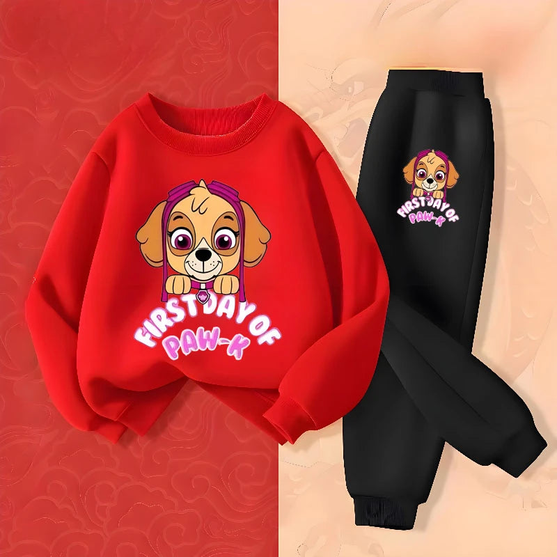 PAW Patrol-Jersey informal para niña, pantalones largos, conjuntos de dos piezas con estampado de dibujos animados, sudaderas con capucha para niño, traje de chándal transpirable