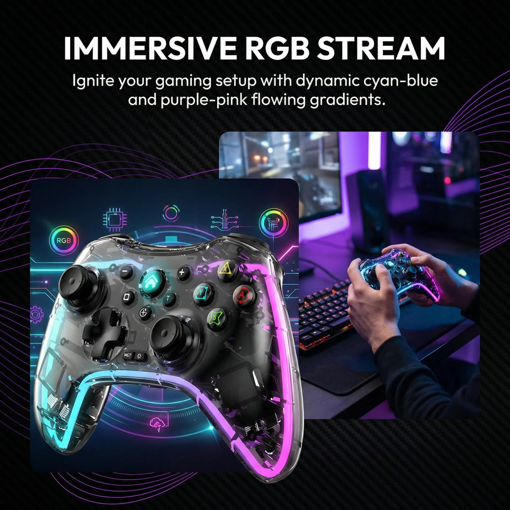 Controlador de juegos inalámbrico, controlador de juegos Bluetooth ergonómico con efecto de luz RGB para Switch, PS3, PS4, iPhone, teléfono Android, PC