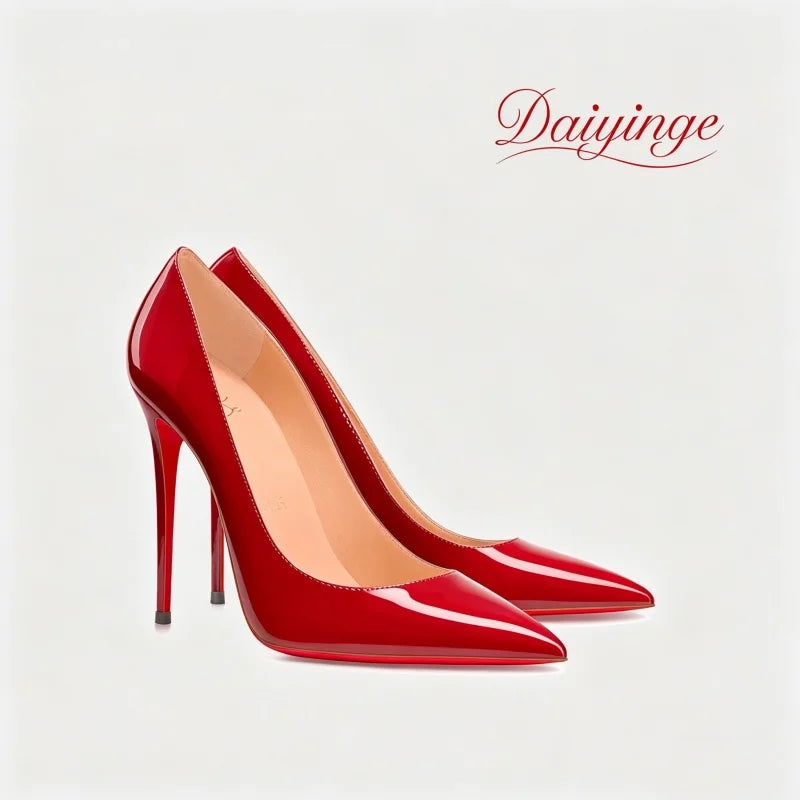 Stilettos de Mujer Charol Suela Roja Punta Fina Tacón Alto