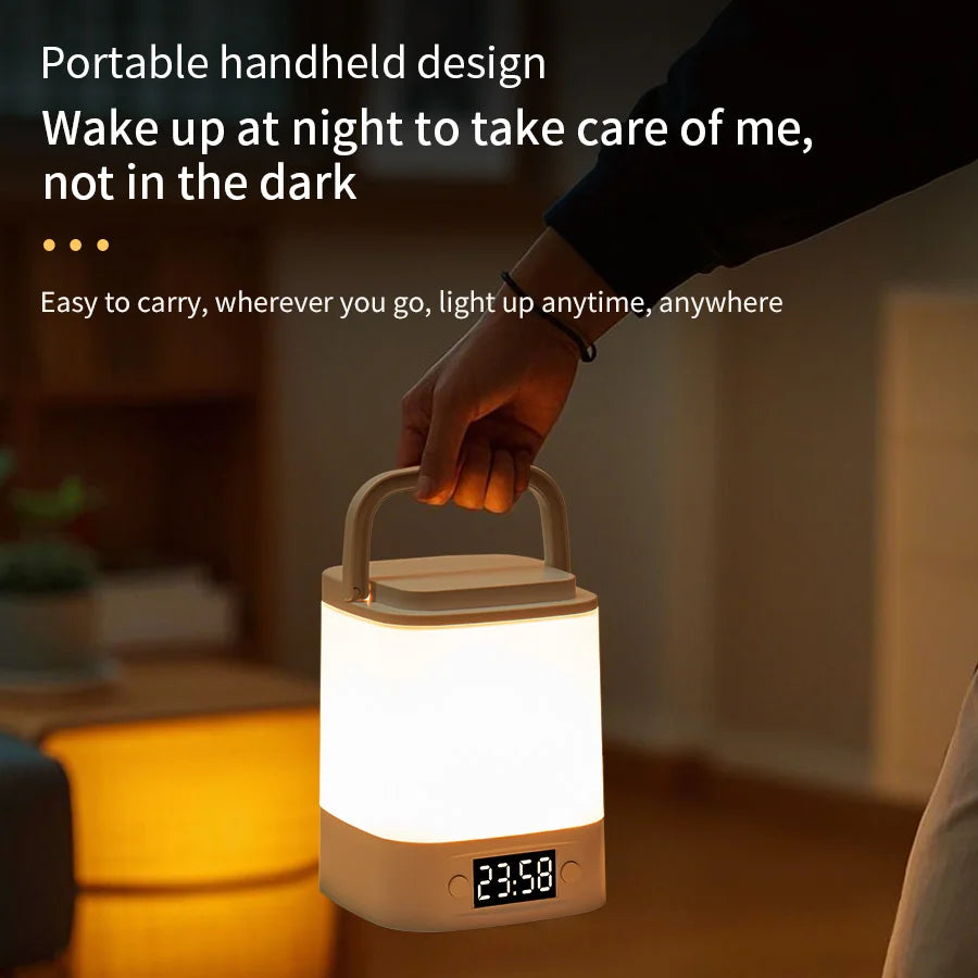 Lámpara de Mesa LED 3 Colores con Reloj y Luz Nocturna