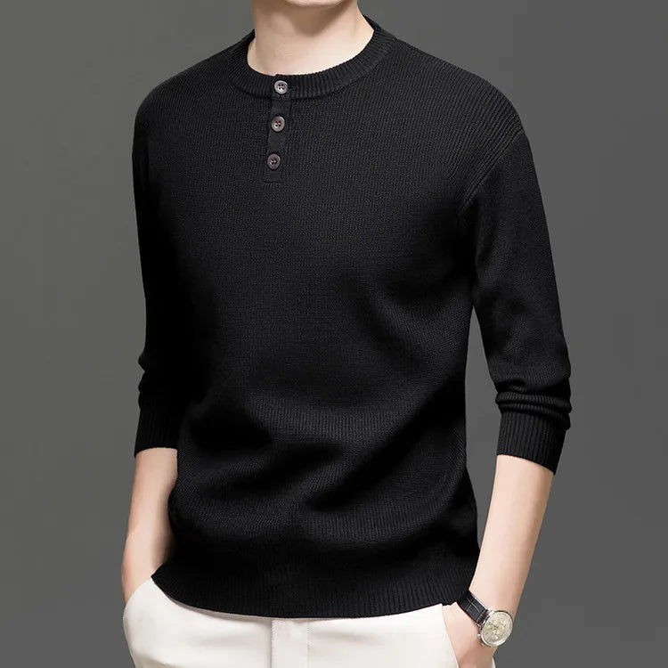Suéter de punto Henley de peso pesado de 500 g para hombre - Beige (caqui/negro/gris/verde) Otoño Invierno esencial    Toque suave