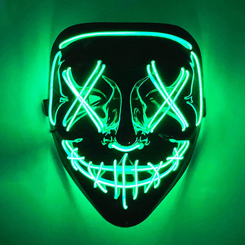 Máscara LED Inalámbrica Brillante para Halloween, Suministros para Fiestas, Máscara de Purge de Neón, Cosplay, Máscaras Faciales Luminosas, Accesorios para Carnaval y Festivales