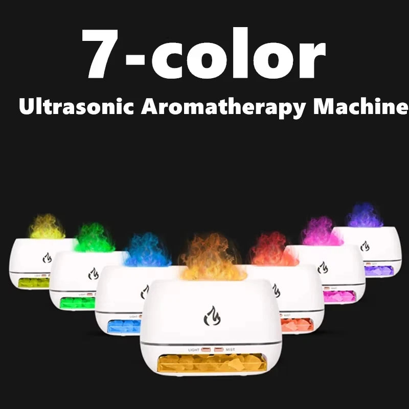 Nuevo Humidificador de aire con Aroma de fuego y llama 3D, piedra de sal de cristal del Himalaya, luz nocturna colorida, difusor de aceite esencial de aromaterapia