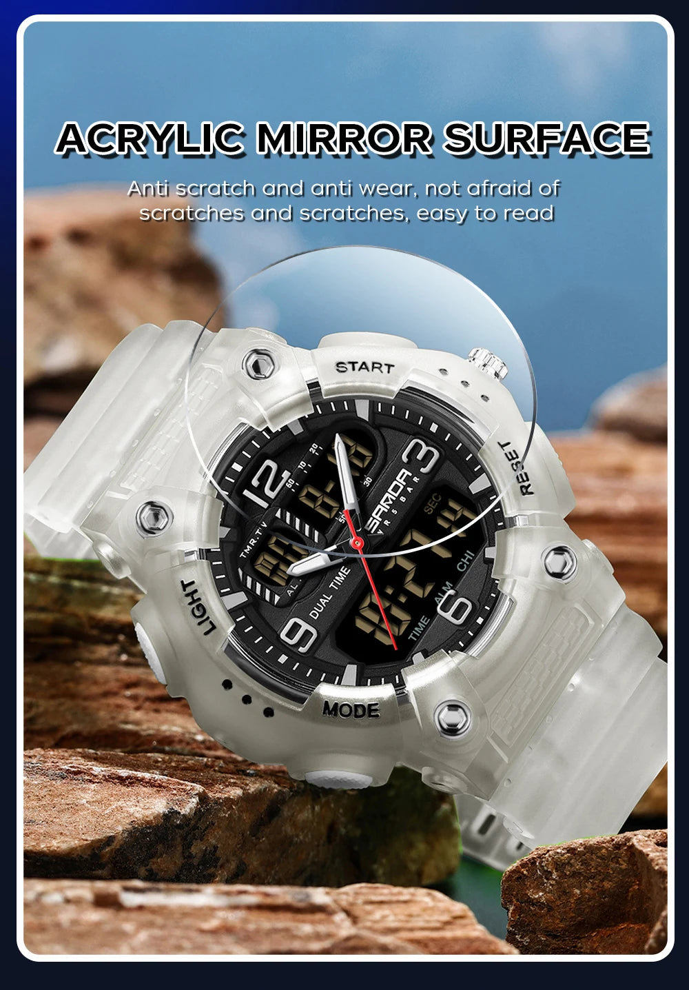 Reloj Digital Deportivo SANDA Pantalla Dual Resistente al Agua 5 Bar