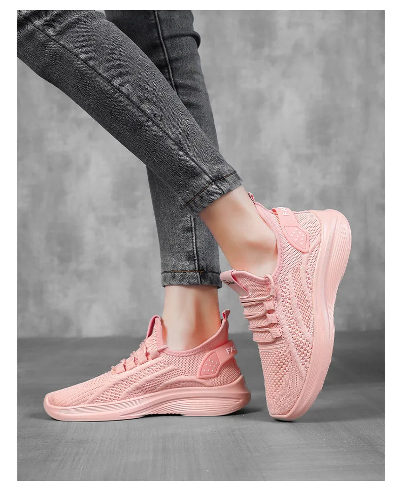 Zapatos informales para mujer, gran oferta, calcetín sin cordones de malla de aire transpirable, calzado para exteriores, zapatillas de deporte para mujer, plataformas de fondo grueso, 2025