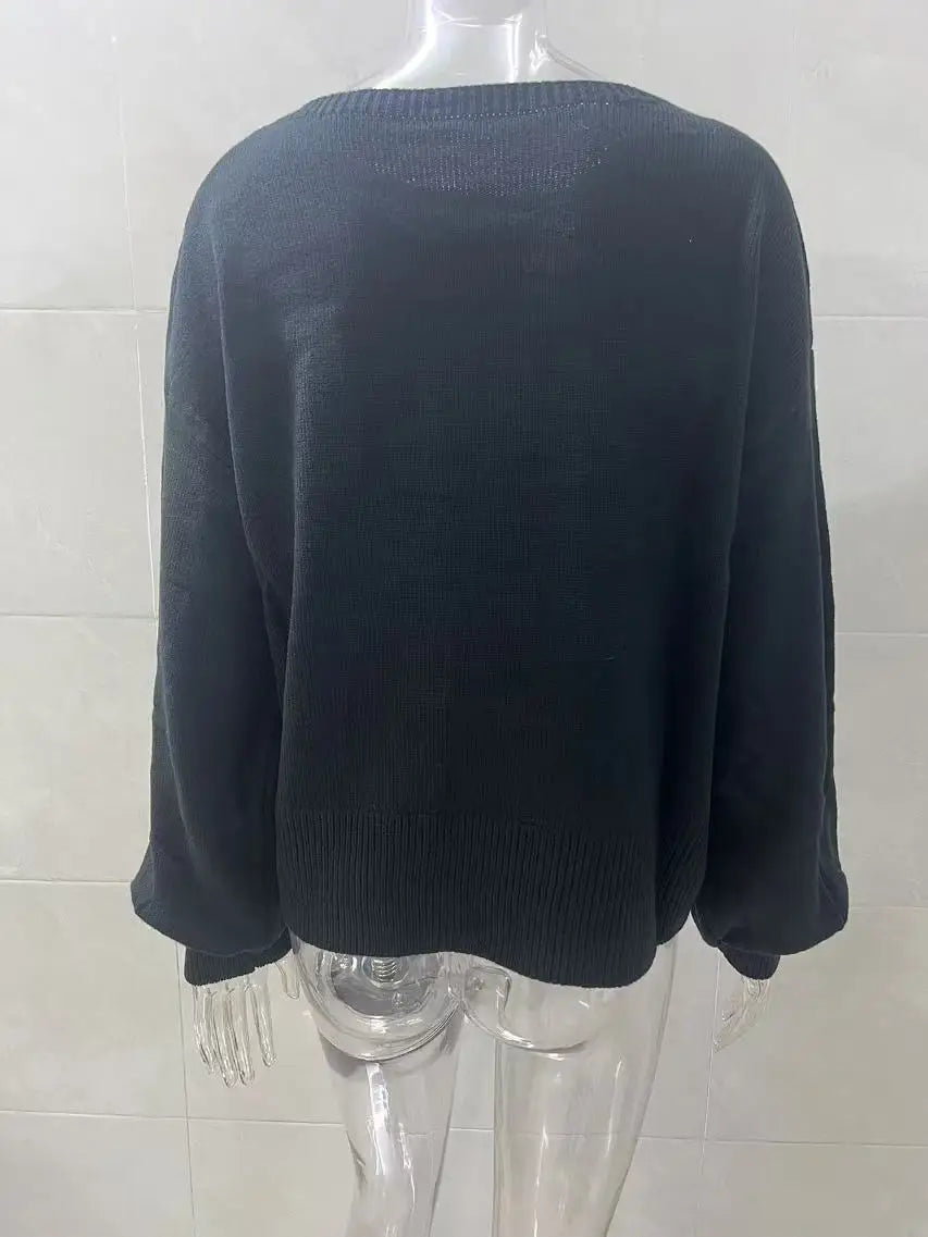Otoño Invierno moda suéter tejido de mujer de manga larga mantener caliente carta Navidad mujer vacaciones Casual suéteres rojos sueltos