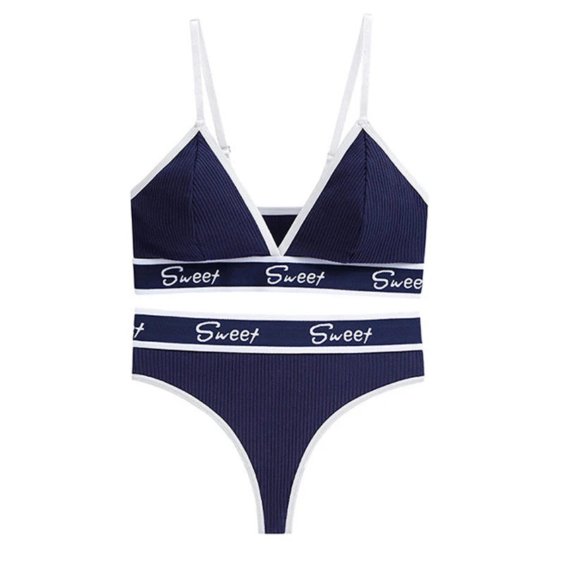 Conjunto de Bralette y Bragas Triangulares Acanaladas para Mujer