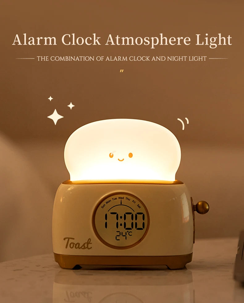 Reloj despertador con luz nocturna para tostadora, reloj despertador para niños, reloj luminoso para mesita de noche, lámpara de noche para dormitorio, decoración, regalo para niños