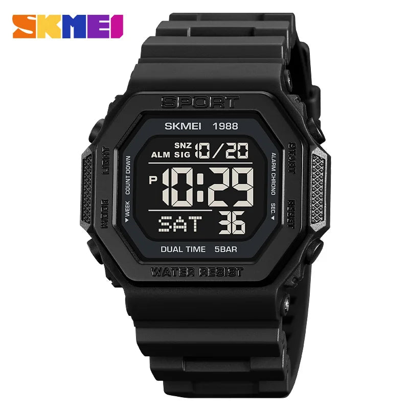 Reloj deportivo Digital SKMEI 1988 para Hombre, pantalla LED, relojes de pulsera militares con cuenta atrás, Reloj impermeable para Hombre 1628
