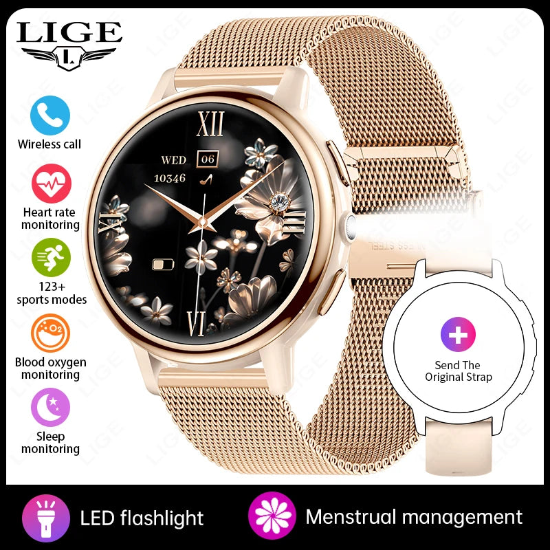 Reloj inteligente LIGE para mujer con pantalla AMOLED y llamadas Bluetooth