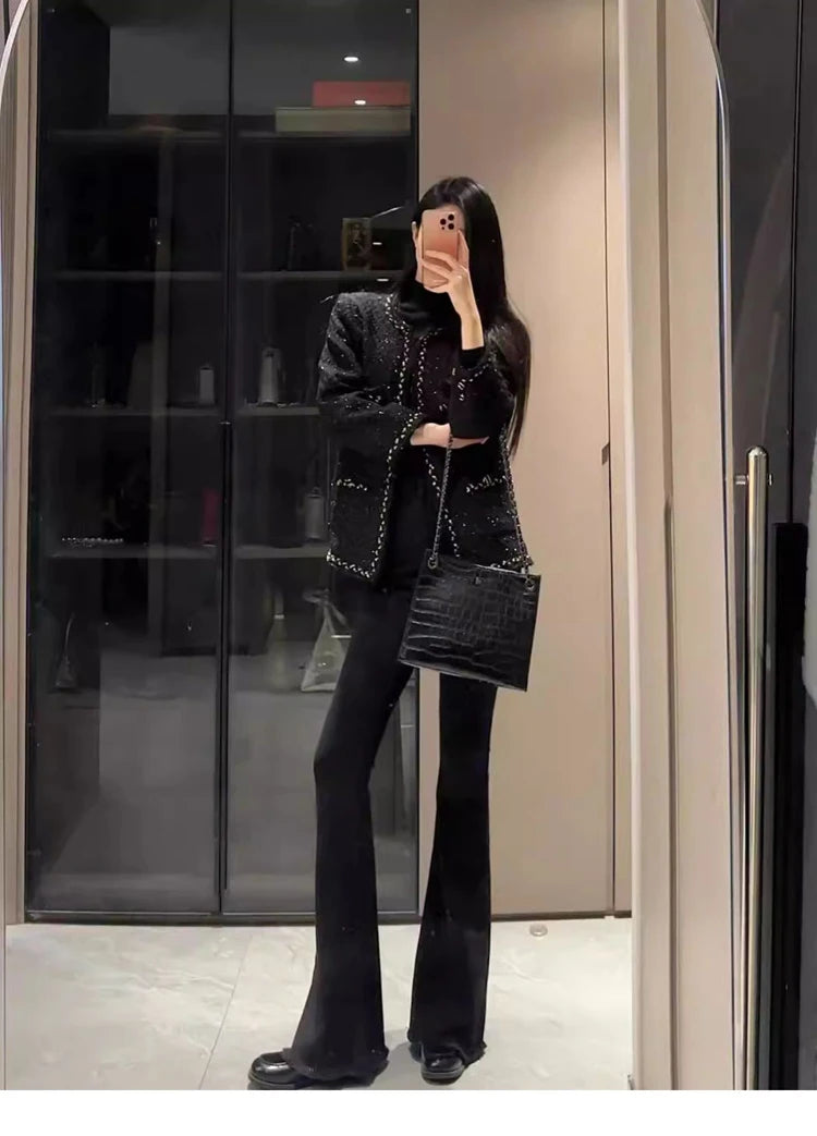 Pantalones Vaqueros Acampanados de Cintura Alta con Forro Polar para Mujer, Talla Grande