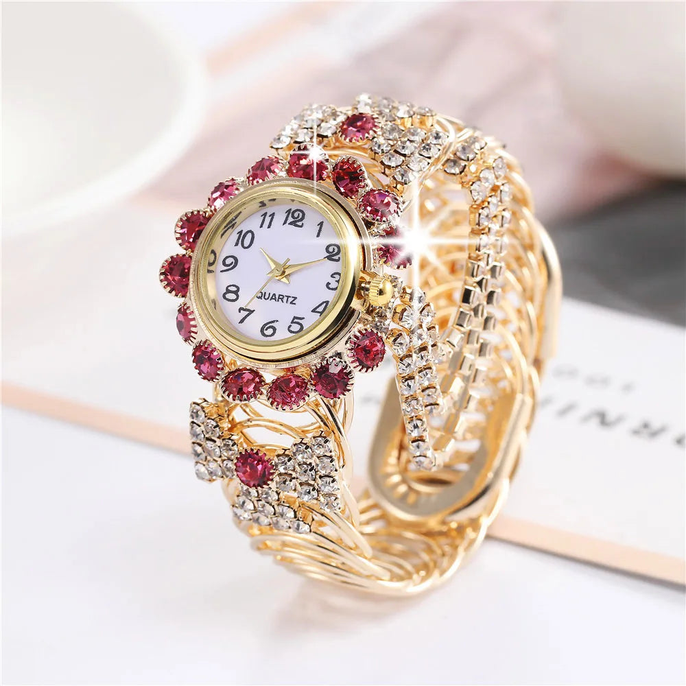 Reloj de Cuarzo de Lujo con Brazalete Dorado Mujer
