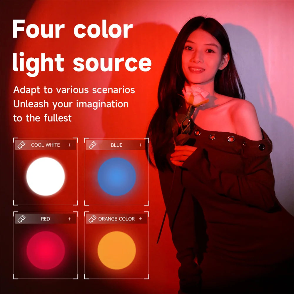 NUEVA Linterna de Fotografía RGB de 10W, Foco LED de 4 Colores con Luz de Relleno de Mano de 1/4 para Grabación de Video, Fotografía y Atardecer