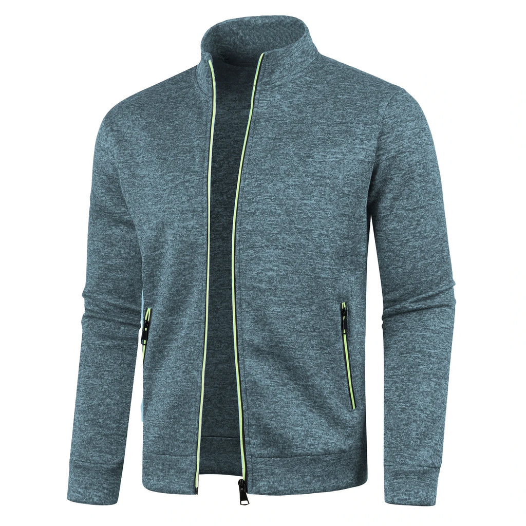 Otoño e Invierno, nuevo suéter largo con cremallera y mangas de bloque de Color para hombre, suéter fino de felpa, chaqueta informal ajustada, abrigo cómodo