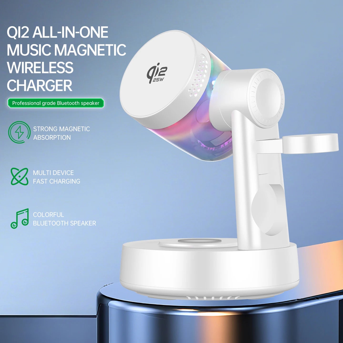 Cargador Inalámbrico Qi2 25W con Altavoz Bluetooth