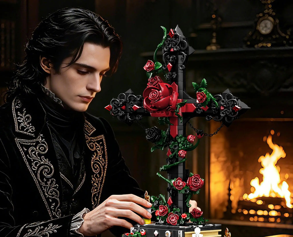 K70005 Juguetes de ensamblaje modelo Gothic Rose Cross, juguetes de bloques de construcción MOC, adorno de escritorio, juguetes educativos, regalo de cumpleaños para adultos