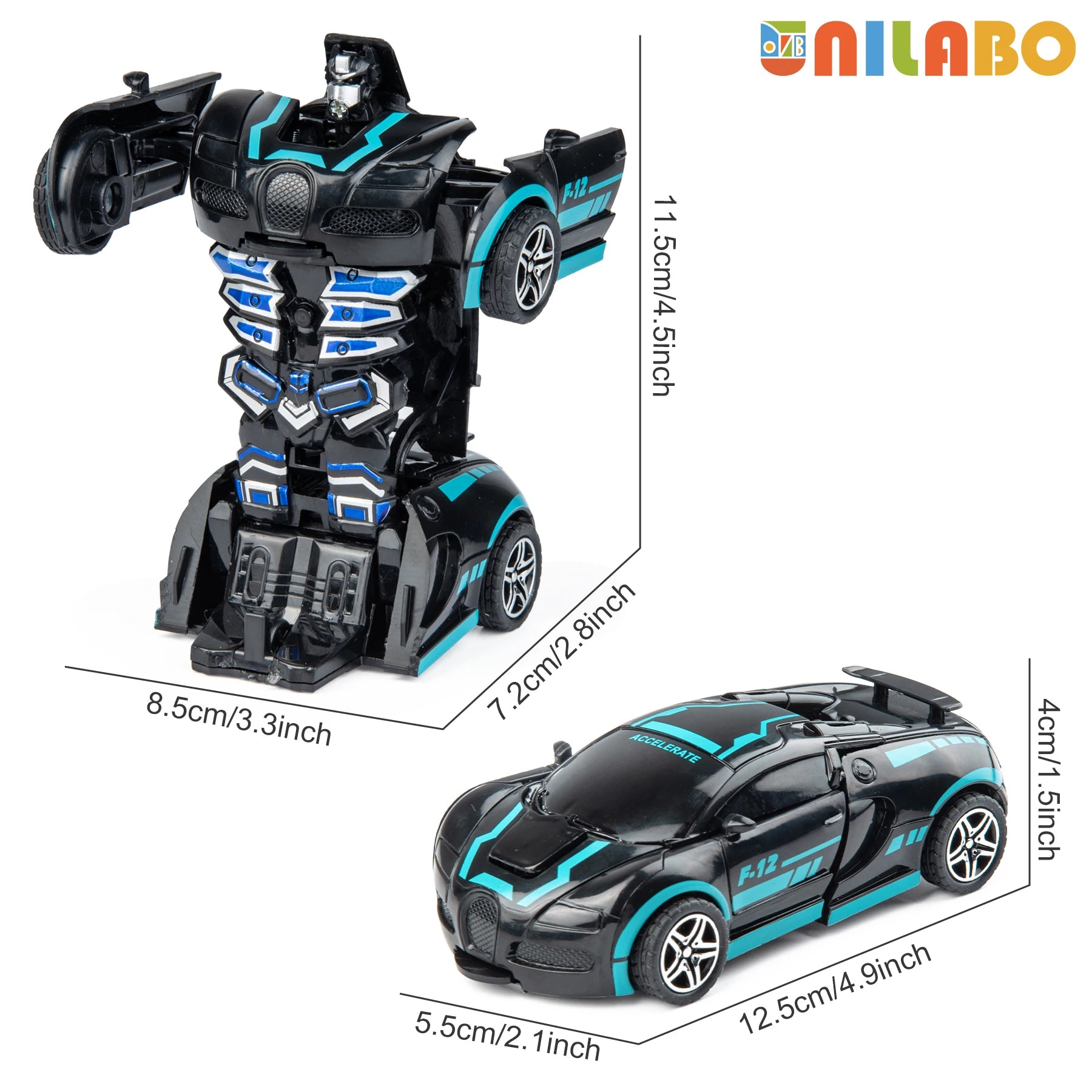 Coche robot transformable sin baterías, juguete educativo colorido para niños