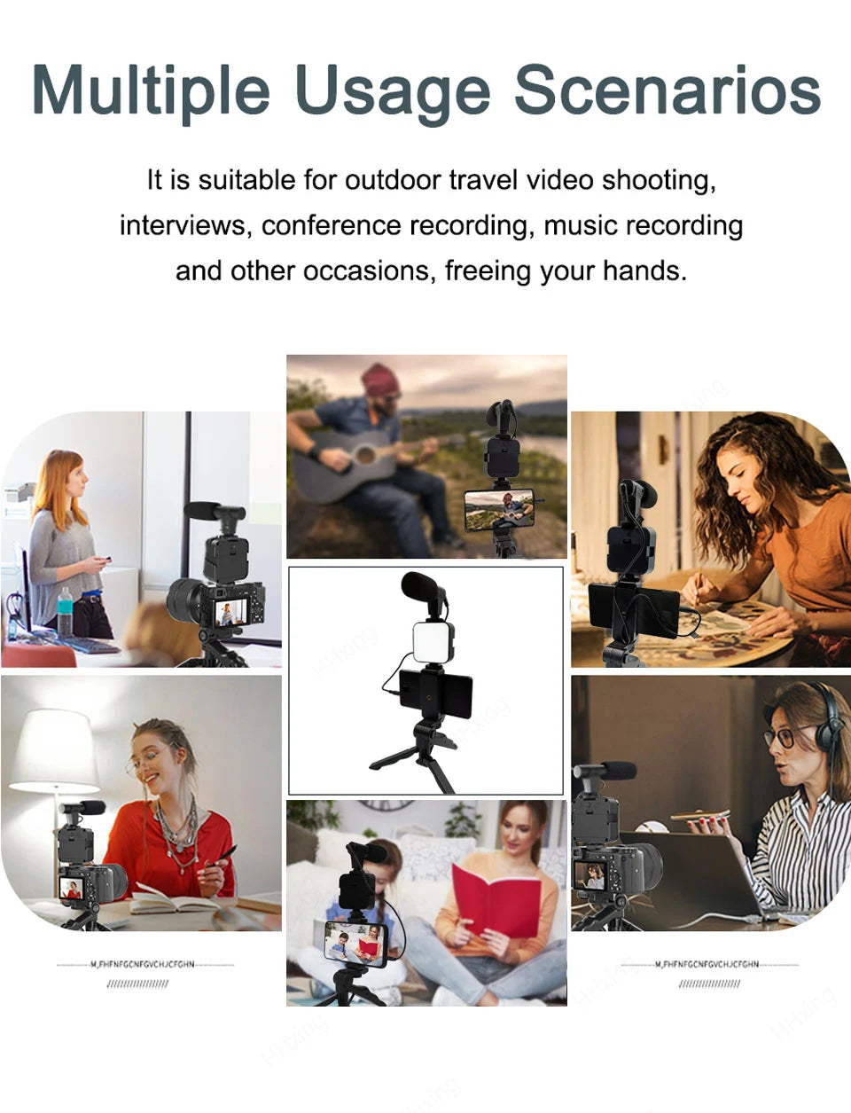 Soporte para teléfono móvil, iluminación de fotografía, Kit de vídeo para Smartphone, micrófono LED, trípode para Selfie, mango de grabación, soporte estabilizador portátil
