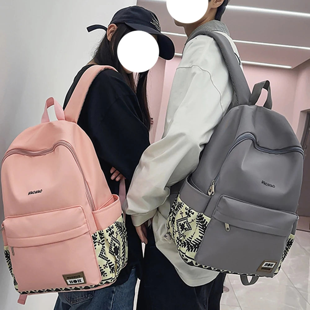 Mochila de Nailon con Estampado Étnico y Múltiples Bolsillos