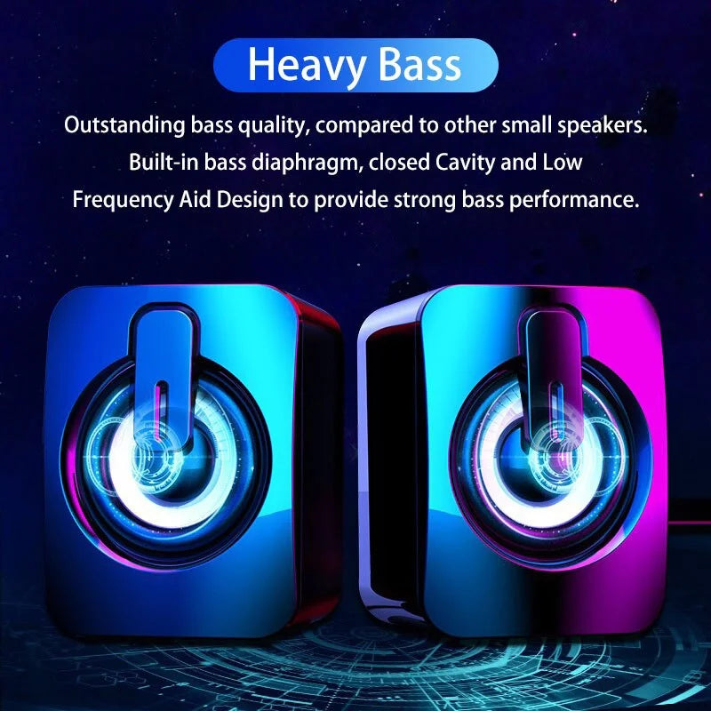 Mini caja de sonido para ordenador, caja de sonido para PC, altavoces envolventes estéreo HIFI con luz LED para ordenador de escritorio, proyector, tabletas y portátiles