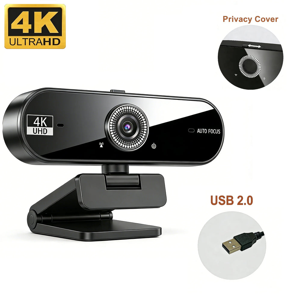 Cámara web 4K UHD 8MP con enfoque automático y cancelación de ruido AI