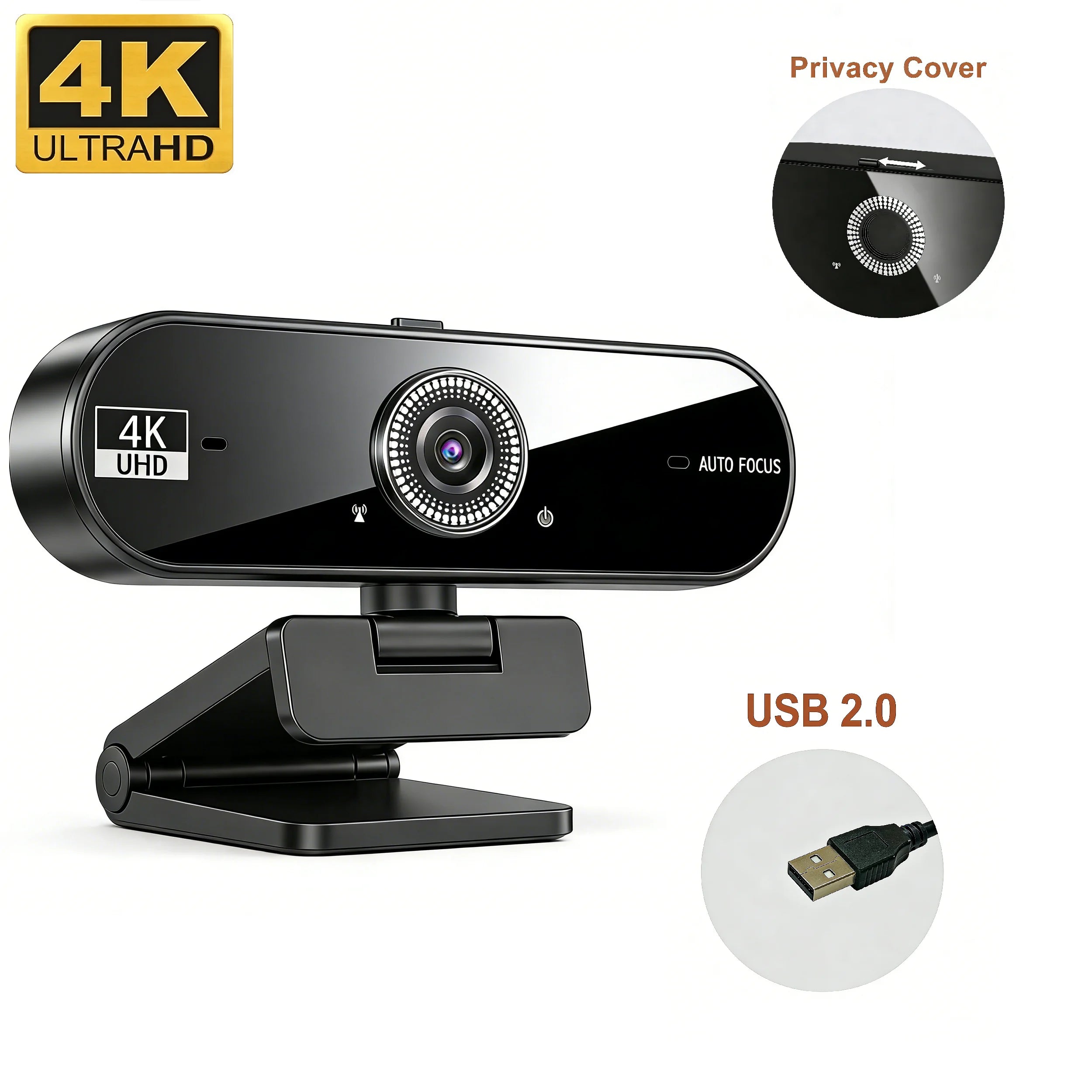 Cámara web 4K para PC con enfoque automático y micrófono con reducción de ruido