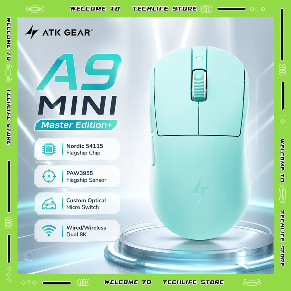Ratón Inalámbrico para Juegos ATK A9 Air Plus A9 Mini Ultimate, 39g, Tamaño Pequeño/Mediano, PAW3955 MASTER 8K, Regalos para Gamers