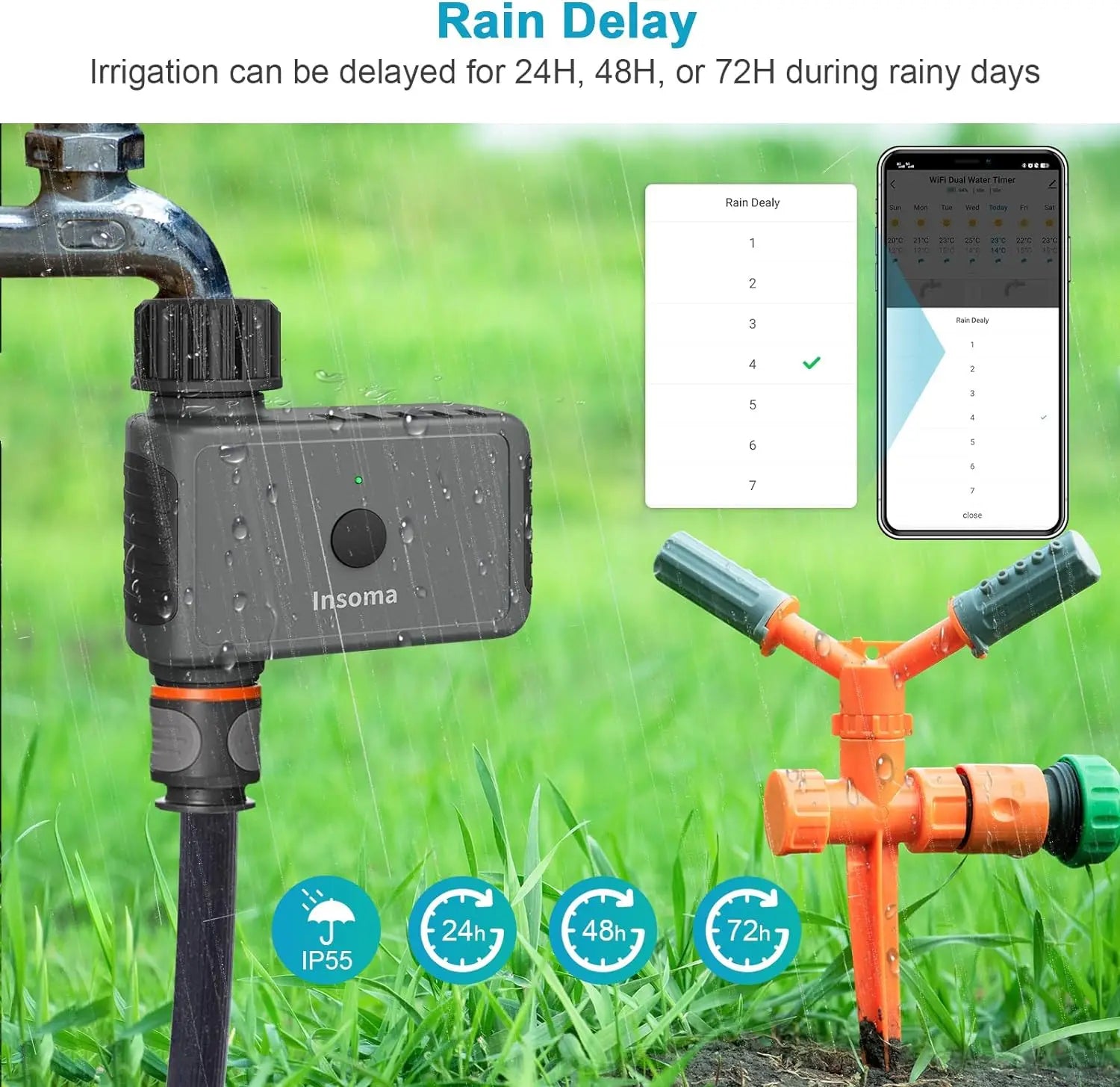 Insoma Wifi temporizador automático de aspersión temporizador remoto de agua de jardín sistema de riego inteligente unidad de Control de manguera compatible con Alexa