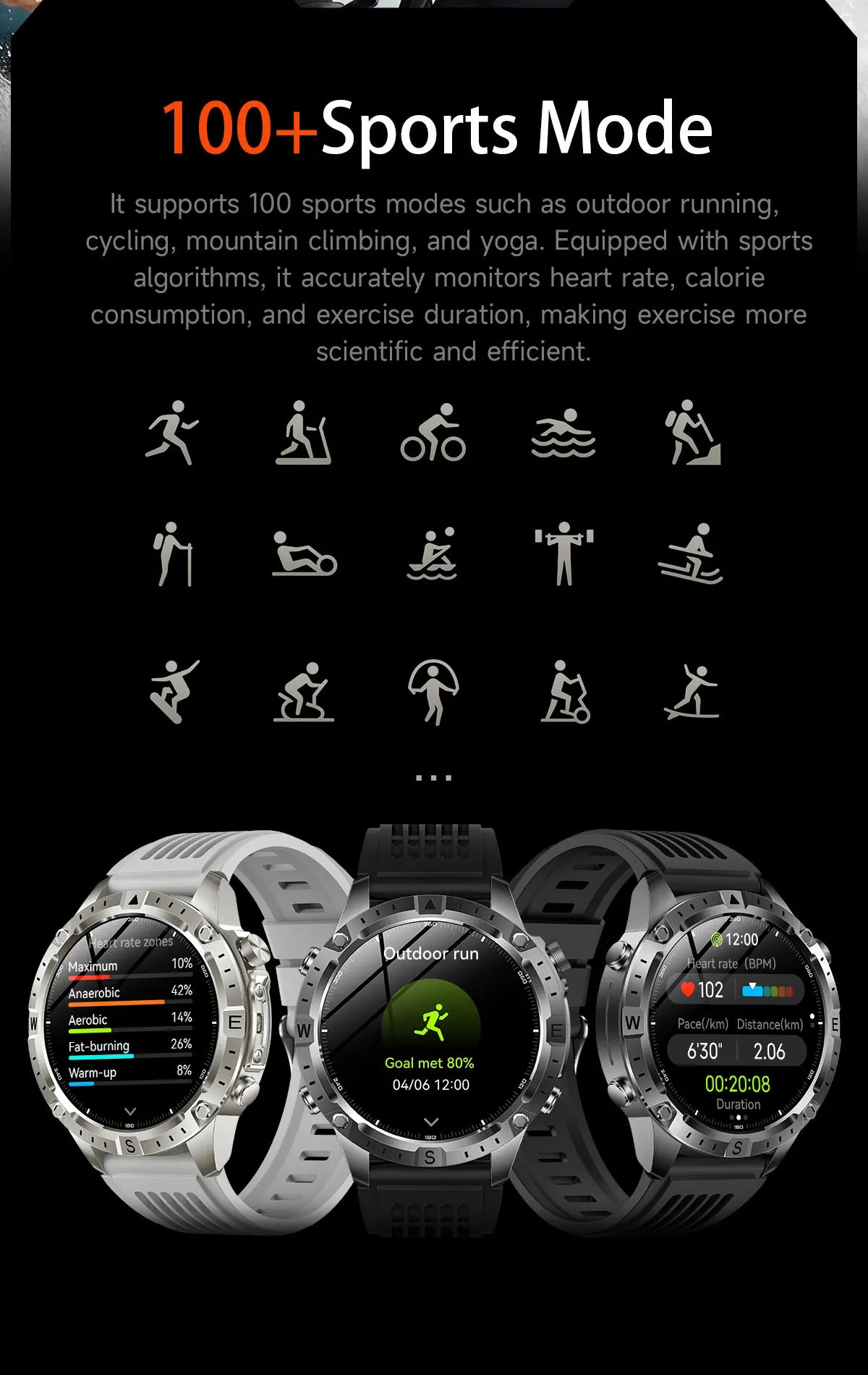 Reloj Inteligente con GPS, Mapa Offline, Linterna y 170 Deportes