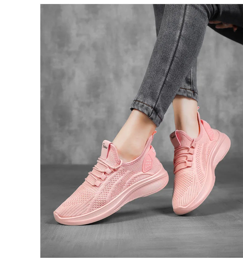 Zapatos informales para mujer, gran oferta, calcetín sin cordones de malla de aire transpirable, calzado para exteriores, zapatillas de deporte para mujer, plataformas de fondo grueso, 2025