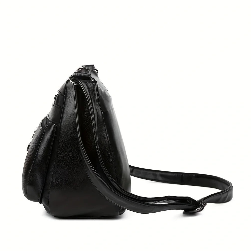 Bolso de Hombro para Mujer de Cuero PU Negro Gran Capacidad