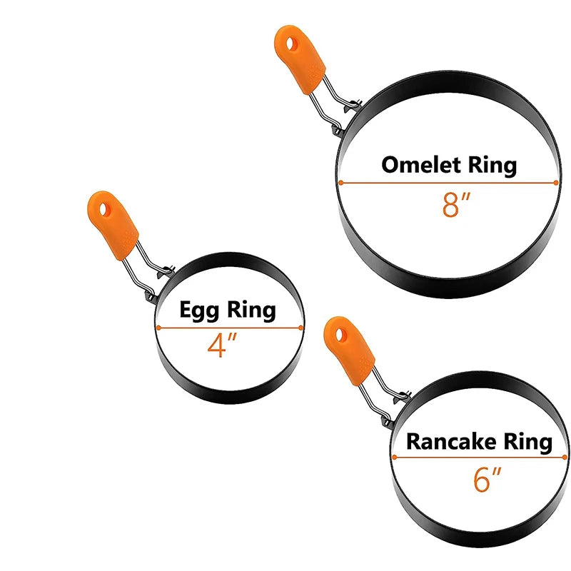 LMETJMA-Juego de moldes para tortitas, anillos para huevos, anillo para huevos fritos de acero inoxidable, moldeadores de tortitas con mango de silicona JT195