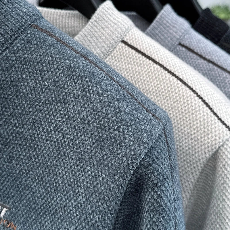 Suéter de Hombre Cuello Redondo Grueso de Invierno Color Sólido