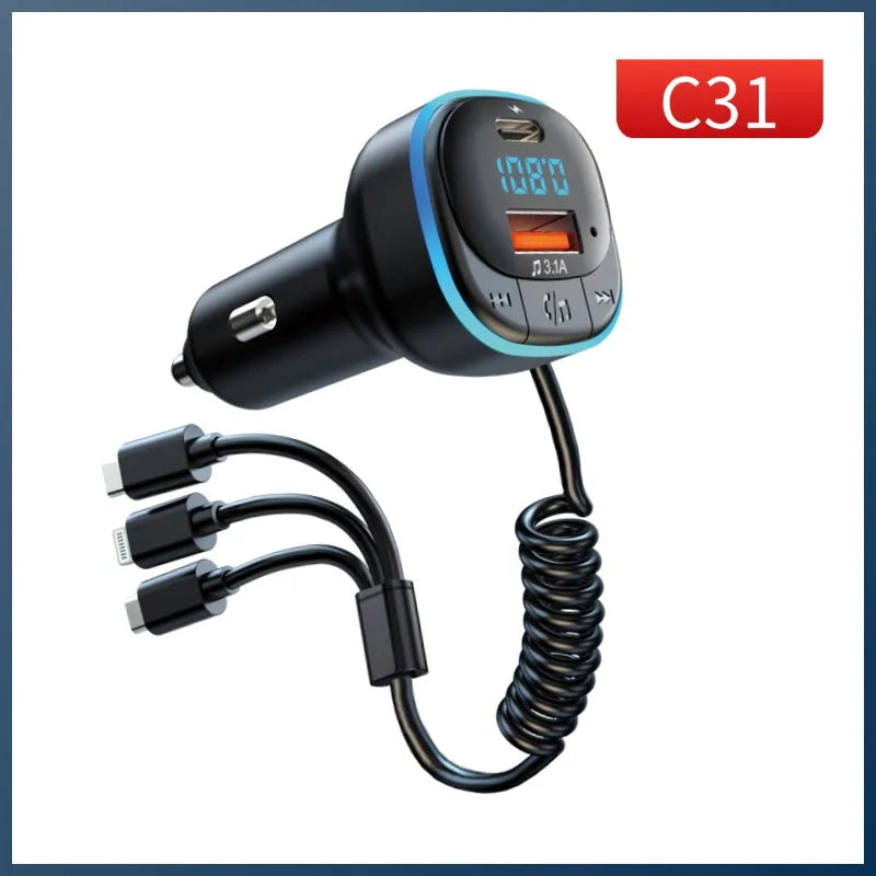 Transmisor FM Bluetooth para Auto con Cargador Dual y Cable 3 en 1