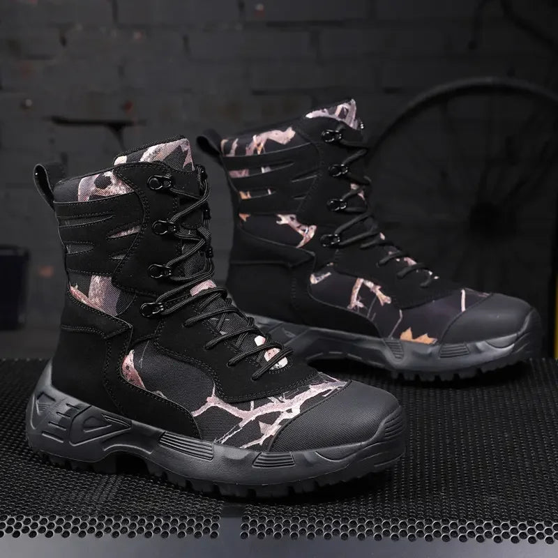 Botas tácticas de senderismo para hombre, caña alta, antideslizantes