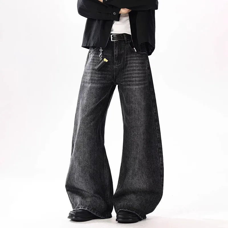 Pantalones Vaqueros Coreanos Estampado Bambú para Hombre, Pierna Ancha