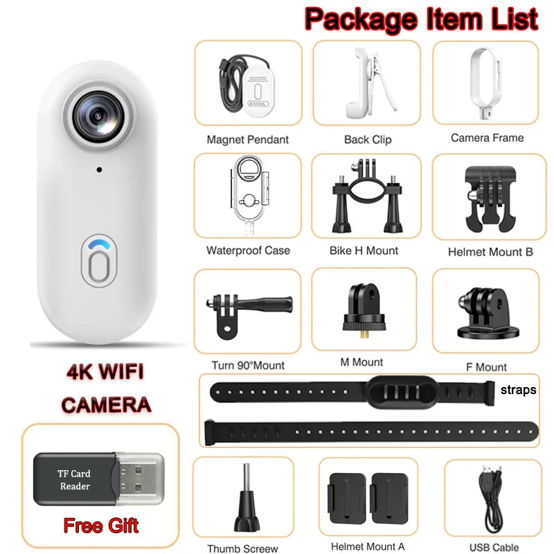 Cámara de acción mini 4K impermeable WiFi con accesorios para deportes