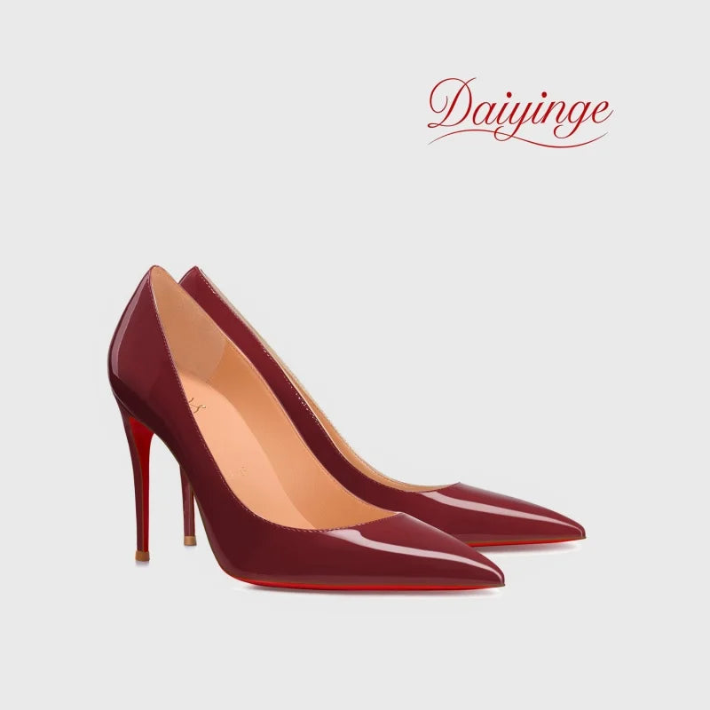 Stilettos de Mujer Charol Suela Roja Punta Fina Tacón Alto